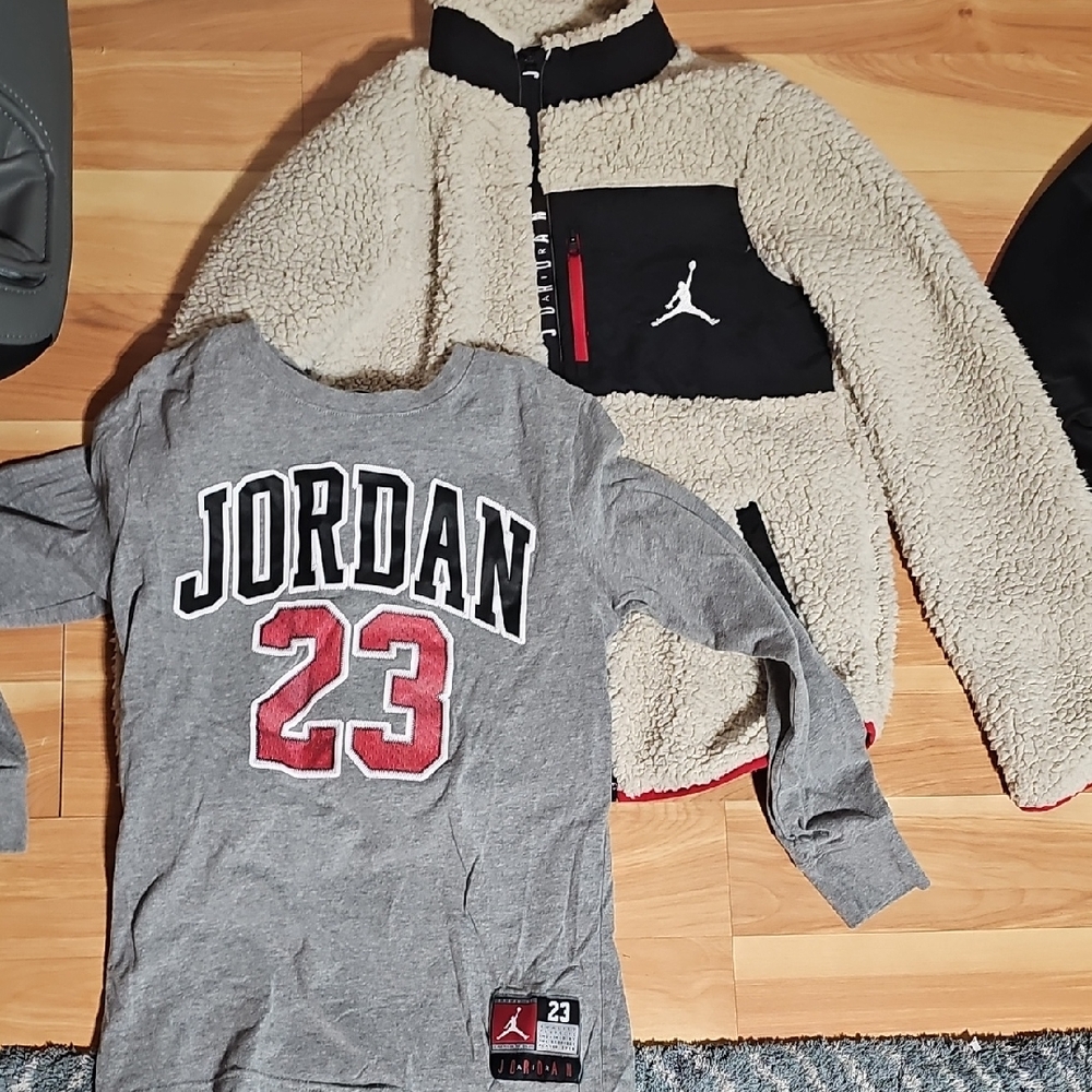 Jordan Kids Sherpa Jacket And Kids Gray and Red Long Sleeve Tee (2 Items)